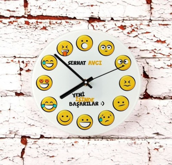 Emoji Baskılı Yeni İş Hediyesi Cam Duvar Saati