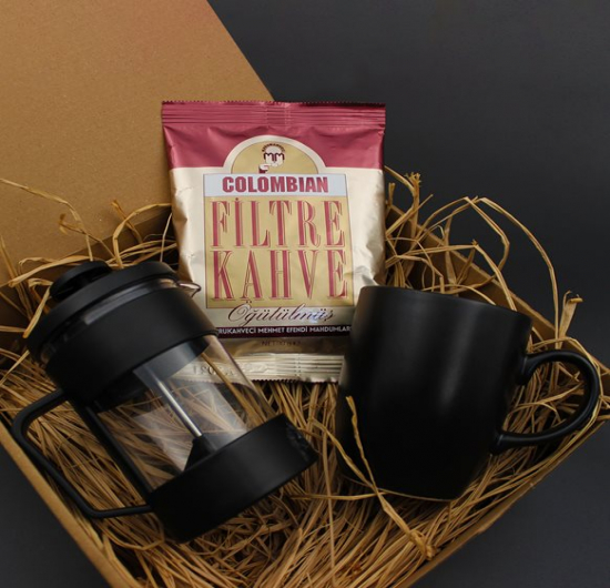 Siyah Kupa & French Press & Taze Filtre Kahve Hediye Seti