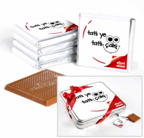 Tatlı Ye Tatlı Çalış (32 Adet Madlen Çikolata) Metal Kutu
